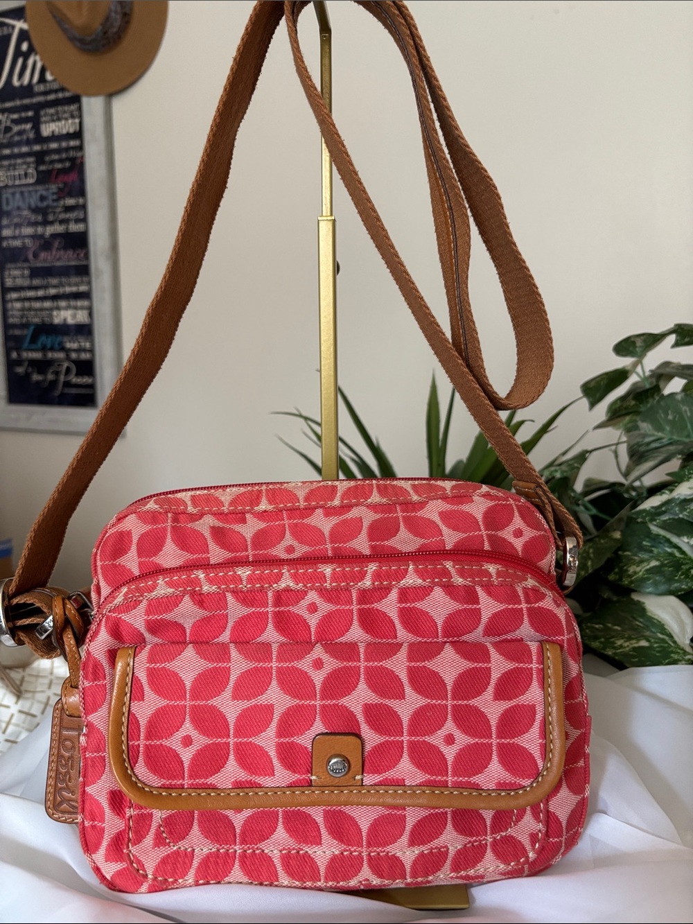 Vintage Fossil Signature Canvas Crossbody